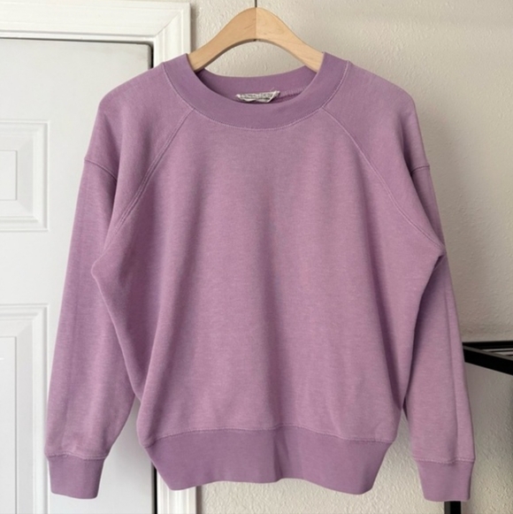 Entireworld. Tops - Lavender Lilac Purple Cotton Terry Boxy Oversized Cropped Crewneck Sweatshirt